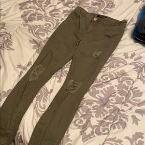 Army Green Ripped Skinny Jeans